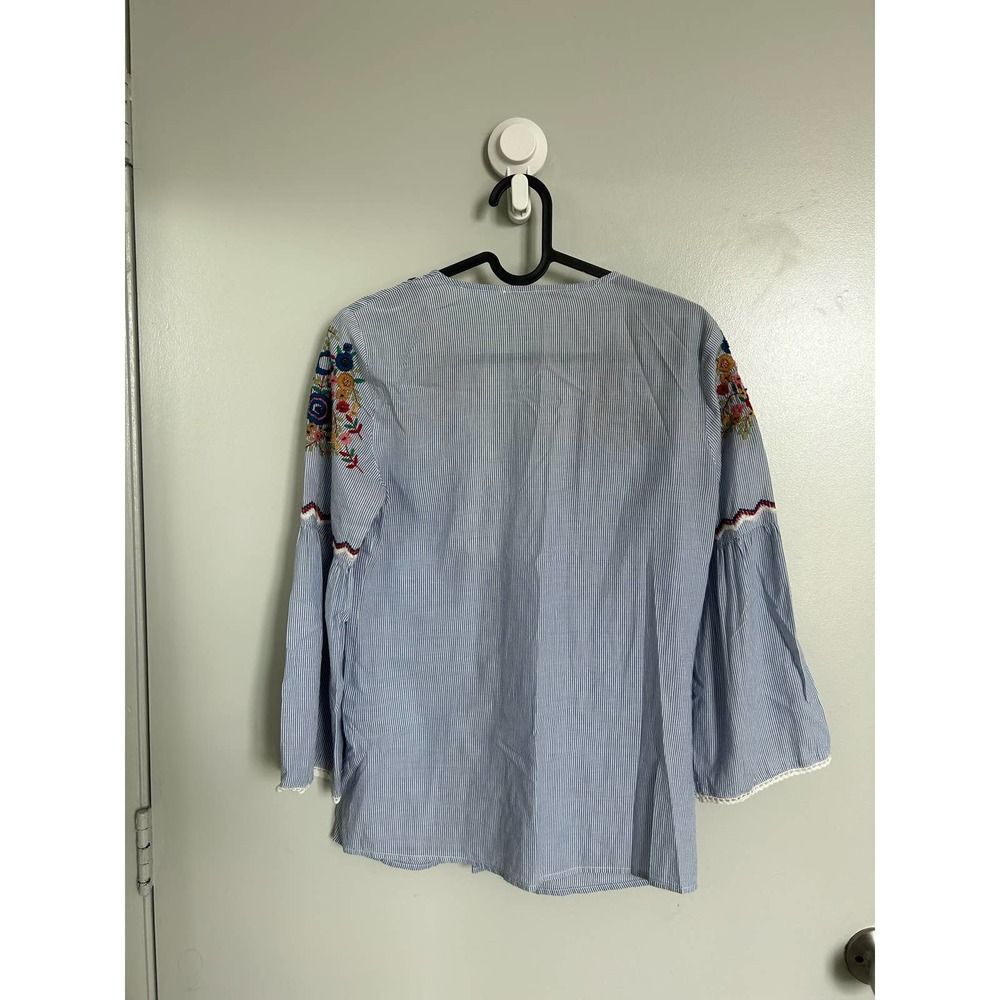 Zara Basic GUC Embroidered Striped Blouse Top Size XS - Picture 9 of 9